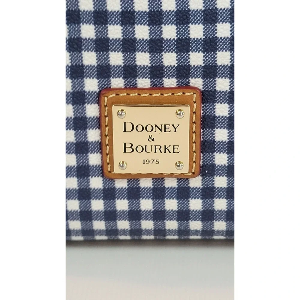Dooney & Bourke Coated Blue Gingham Hobo Shoulder Bag Checkered Navy 11x11‎